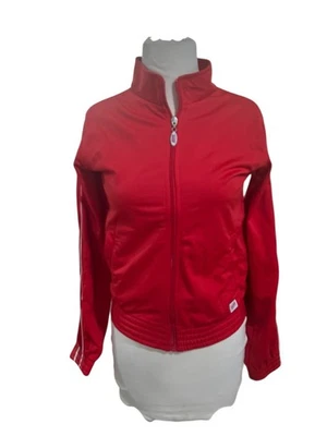 Chaqueta de Pista Vintage Años 80 Rojo Suave con Rayas Blancas Junior S Tenis Preppy Foto 1 de 4