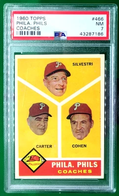 1960 Topps baseball card #466 Philadelphia Phillies Coaches NM PSA 7 - Image 1 of 2