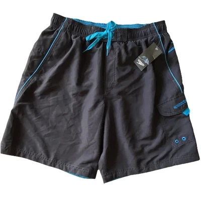 Speedo Mens L Swim Trunks Board Shorts Lined Gray Blue NEW - Image 1 of 4