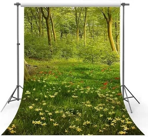 Fondo de fotografía de primavera de 5x7 pies flores de bosque césped verde retrato fondo - Imagen 1 de 8