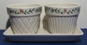 Longaberger Keramik "Frühblüten" Blumentöpfe, Tablett 2000 Muttertag unbenutzt - Bild 1 von 4