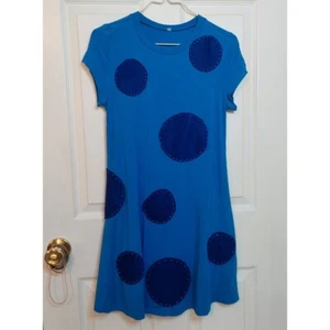 Cobalt Blue Polka Dot Patchwork Mini Dress Short Sleeve A Line Funky Size S - Picture 1 of 9