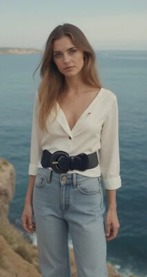 Donna Grigio Scuro Antracite Colore Finta Vernice Pelle Elastico Moda Belt XS S - Immagine 1 di 4