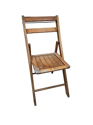 Vintage 1930s Wooden Wood Slat Back & Slat Seat Folding Chairs Rustic Barn Chair - Image 1 of 4