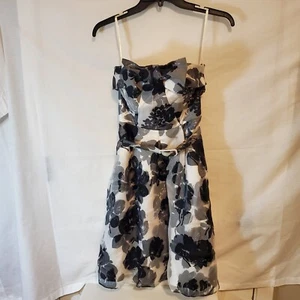 White House Black Market Sz 00 Black White Floral Strapless Dress Cocktail/Prom - Picture 1 of 7