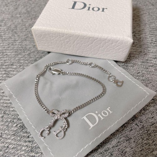 Bracciale Christian Dior CD motivo fiocco catena tono argento gioielli donna no scatola JP