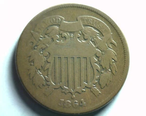 1864 TWO CENT PIECE GOOD / VERY GOOD G/VG NICE ORIGINAL COIN BOBS COIN FAST SHIP - Picture 1 of 2