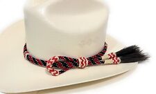western cowboy hat band, handmade red and black western hat band with horse hair