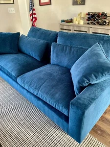 WEST ELM HARMONY SOFA- DISTRESSED PERFORMANCE VELVET INK BLUE -DUCK DOWN/FEATHER - Picture 1 of 4