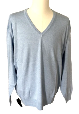 Mens XXL Sweater L/S Wool Cotton Blend MARBAS V-Neck Sea Blue Made in Italy NWT - Image 1 of 4