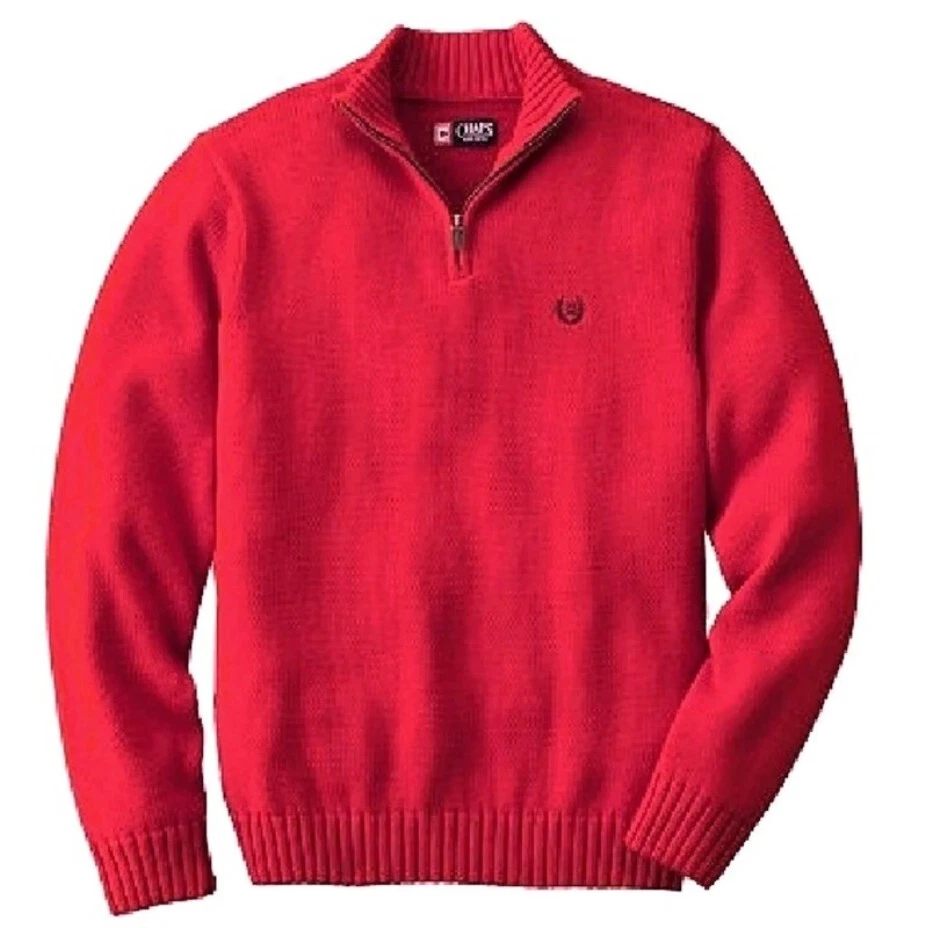 Chaps Mens Sweater Thick Classic Fit 1/4-zip Red Size XL Mock Neck