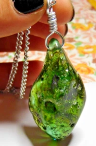 Artisan Made New Necklace Long Chain Antique Slag Glass Pendant - Picture 1 of 12