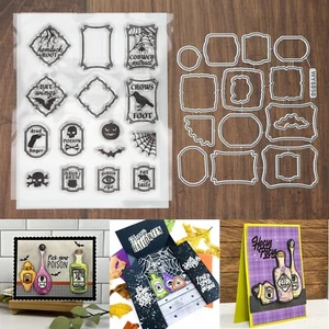 Kraftvolle Tränke Etiketten & Halloween Symbole Stanzformen & Stempel Set - Gift + - Bild 1 von 8