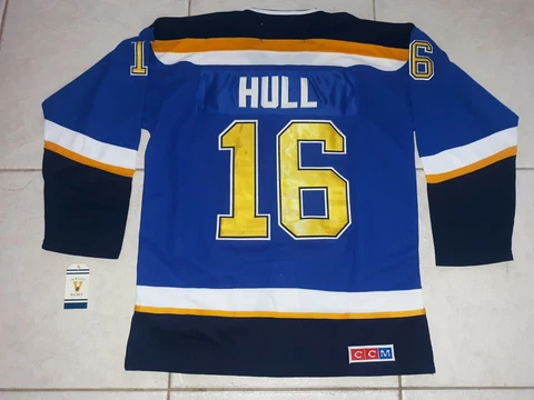 BRETT HULL ST. LOUIS BLUES CCM VINTAGE HOCKEY THROWBACK JERSEY. MEN'S LARGE, NWT Cover