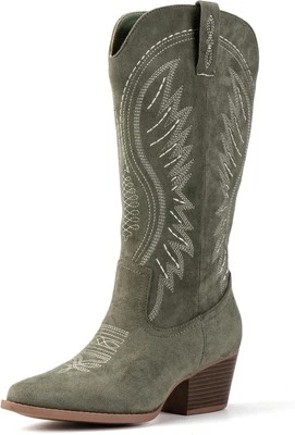 Botas de tacón alto con cremallera lateral bordadas de gamuza de color liso para mujer con...  Foto 1 de 4