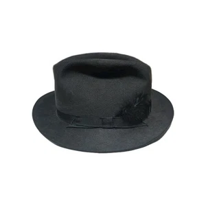 Vintage Barbisio Fedora Made In Italy 100% Beaver Black With Feather Size 7 5/8 - Picture 1 of 9