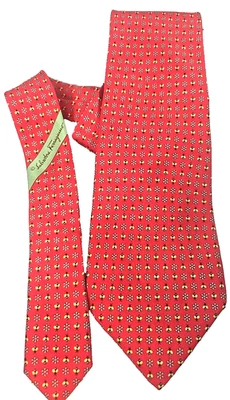 Salvatore Ferragamo Abejas Rojas 100% Seda Hecho en Italia 60" Foto 1 de 4