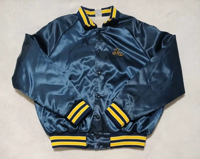 Chaqueta Bomber Vintage Azul Marino Satinado L Aristo Jac LST Cadena Cosida Años 80 Azul Bonita Foto 1 de 4