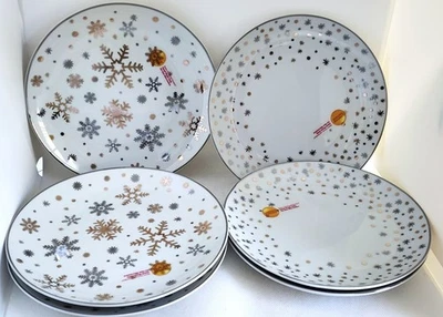 PLATOS-ENSALADA/POSTRE-MEJORES HOGARES Y JARDINES-Copos de Nieve y Estrellas-Dorado-Plata-Juego 6 Foto 1 de 4
