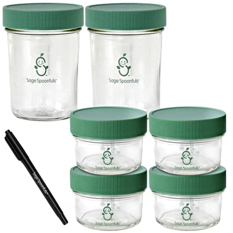 Sage Spoonfuls 6 pack Jar Set: 4oz (x4) & 8oz (x2) Jars Baby Food Storage NEW - Image 1 of 4
