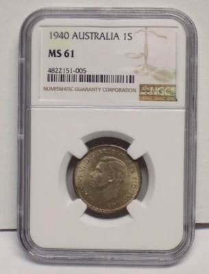 1940 AUSTRALIA ONE SHILLING 1S NGC MS61 MS 61 Key Date Certified Graded Coin  - Image 1 of 4