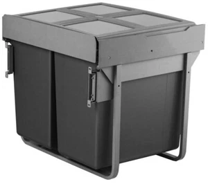 600mm Cabinet Waste Bin Soft Close Pull Out 2x45L Grey Recycling Base Mounted - Picture 1 of 4