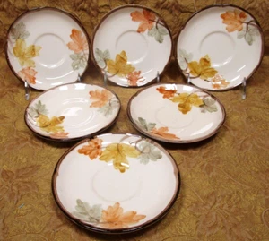 vintage hand painted Franciscan OCTOBER Autumn Leaves - 6 saucers USA - Picture 1 of 4