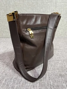 Charter Club Women’s Brown Leather Shoulder Bag Purse /3 Sections - Picture 1 of 10