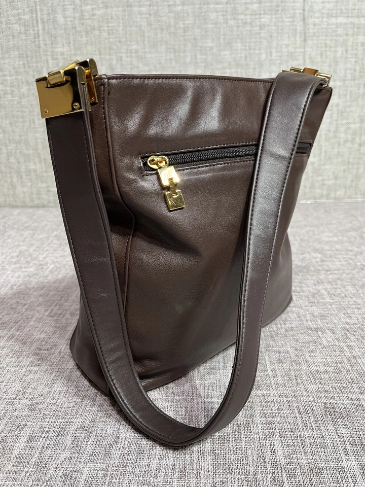 Bolso de hombro Charter Club de cuero marrón para mujer/3 secciones Foto 1 de 4