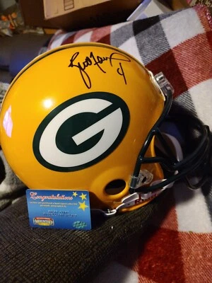BRETT FAVRE  Signed F/S GB Packers Riddell Pro Helmet w/ Mounted memories COA - Image 1 of 4