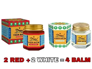 2 RED & 2 WHITE Tiger Balm Headache, Muscle Aches & Pains Relief Ointment - 30g - Picture 1 of 3