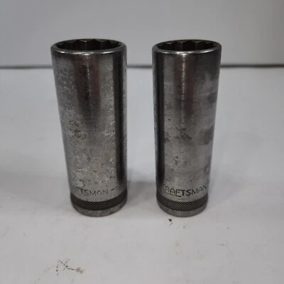 VTG Craftsman Sockets 1/2" Drive 12 pt "BE"  Underline Logo 1" & 7/8" Deep Well - Image 1 of 4