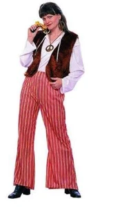 60's Groovy Female Hippie Adult Costume Fur Vest Striped Bell Bottom Pants - Picture 1 of 1