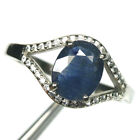Gemstone 7 x 9 mm. Blue Sapphire & White Zircon Jewelry Ring 925 Silver Size7.75