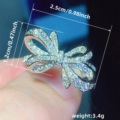 Elegantes anillos de circonita cúbica enchapados en plata para mujer joyería de boda talla 5-12 Foto 1 de 4