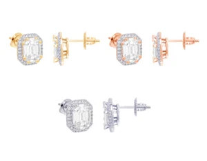 Pie Cut Emerald 1 3/10CT Real Diamond Earrings 14k Gold - Picture 1 of 8