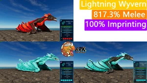 ark survival ascended pve 817.3% Melee Lightning Wyvern, 100% Imprinting - Picture 1 of 2