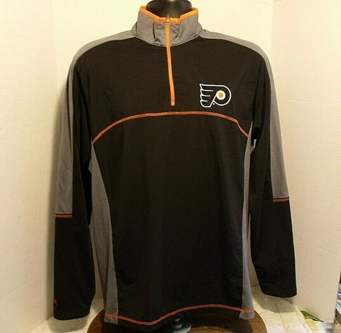 PHILADELPHIA FLYERS 1/4 Zip L/S Shirt Pullover Embroidered SZ MED  EUC Cover