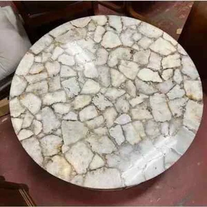 White Agate Dining Table Top / Agate Stone Center Table Top / Modern Furniture - Picture 1 of 12