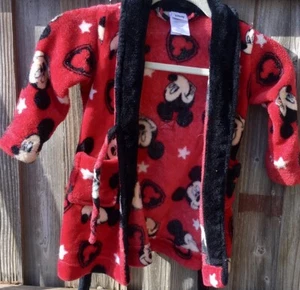 Disney ROBE Mickey Mouse Red & Black plush 3T Soft. Belted. Stars. Ears. Unisex. - Picture 1 of 16