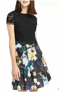Oasis Black Lace Top Fairytale Digital Floral Dress UK10 Party Was £78 Once Worn - Picture 1 of 7