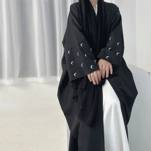 Embroidery Muslim Abaya Women Dress Long Robe Open Kimono Cardigan Turkey Gown - Picture 1 of 55
