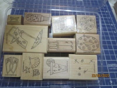 Stampin Up Stampin Up "Sparkling Summer" 11 piezas conjunto de sellos montados en madera usado en excelente estado playa Foto 1 de 2