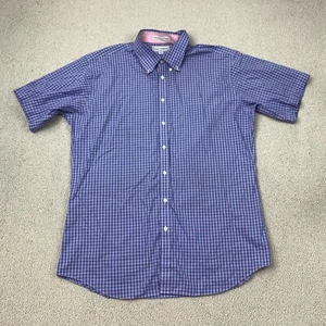 Paul Fredrick Slim Fit Dress Shirt Men's 18-34 Short Sleeve Purple Check No Iron - Picture 1 of 7