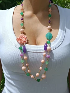 Collar Mujer Largo Rosa Ágata Verde Púrpura Amatista Ceremonia Este 2025 - Imagen 1 de 13