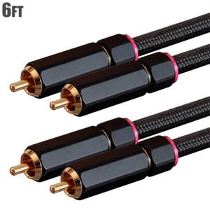 6FT 2 RCA Male to Male 2-Channel Stereo Audio Cable Speaker Amplifier Braid Gold - Picture 1 of 5