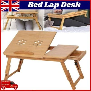 Bamboo Wooden Bed Tray With Folding Legs Serving Breakfast Lap Tray Table Mate - Picture 1 of 11