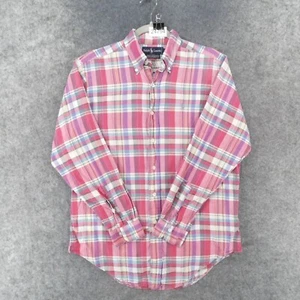 Camisa Ralph Lauren Para Hombre Mediana Manga Larga Abotonada Rosa Tejida a Cuadros Madrás - Imagen 1 de 12