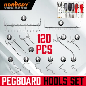 120 Pc Pegboard Hook Assortment Kit Storage Shop Garage Organizing Tools Hanger - Picture 1 of 8