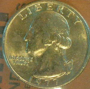 FALL & WINTER  SALE--UNITED STATES RAW 1977 '' WASH PROOF-LIKE .25c KM#164a - Picture 1 of 3